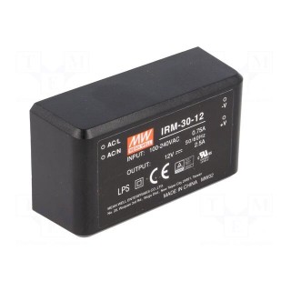 Converter: AC/DC | 30W | 85÷264VAC | 12VDC | Iout: 2500mA | OUT: 1 | 88%