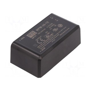 Converter: AC/DC | 30W | 80÷264VAC | 15VDC | Iout: 2A | OUT: 1 | 89% | PCB