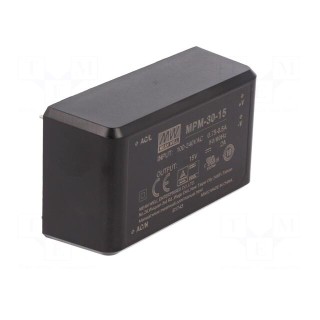 Converter: AC/DC | 30W | 80÷264VAC | 15VDC | Iout: 2A | OUT: 1 | 89% | PCB