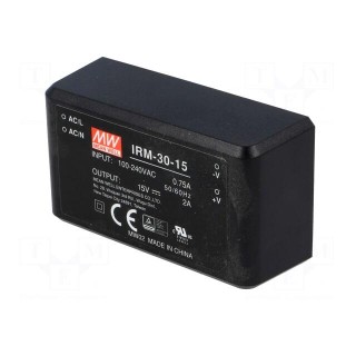 Converter: AC/DC | 30W | 85÷264VAC | 15VDC | Iout: 2000mA | OUT: 1 | 88%