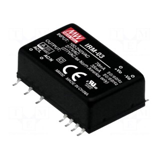 Power supply: switched-mode | modular | 3W | 3.3VDC | 37x24x16mm | 0.9A