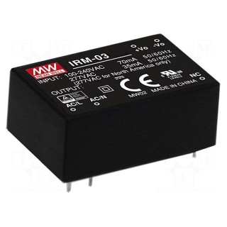 Power supply: switched-mode | modular | 3W | 12VDC | 37x24x15mm | 0.25A