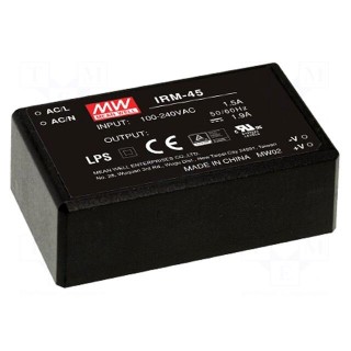 Converter: AC/DC | 40W | 85÷264VAC | 5VDC | Iout: 8000mA | OUT: 1 | 83.5%