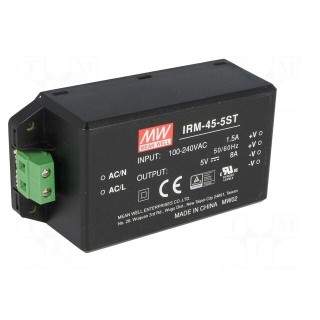 Power supply: switched-mode | for building in,modular | 40W | 5VDC
