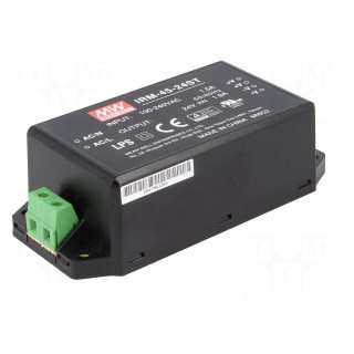 Power supply: switched-mode | modular | 45.6W | 24VDC | 109x52x33.5mm