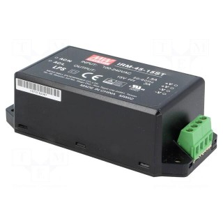 Power supply: switched-mode | for building in,modular | 45W | 15VDC