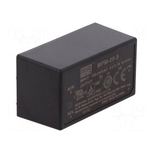 Power supply: switched-mode | modular | 5W | 5VDC | 45.7x25.4x21.5mm