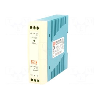 Power supply: switched-mode | for DIN rail | 10W | 5VDC | 2A | OUT: 1