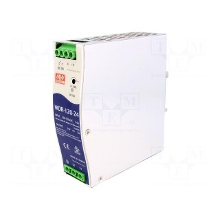 Power supply: switched-mode | for DIN rail | 120W | 24VDC | 5A | OUT: 1