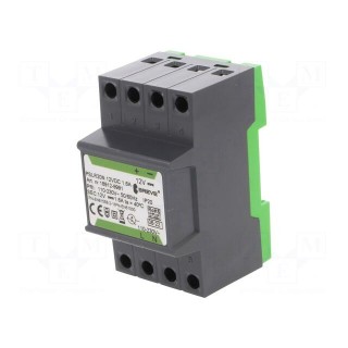 Power supply: switched-mode | for DIN rail | 20W | 12VDC | 1.6A | OUT: 1