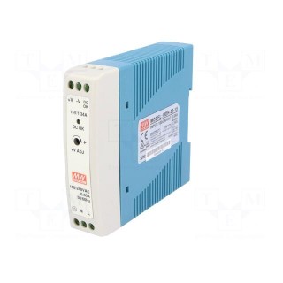 Power supply: switched-mode | for DIN rail | 20W | 15VDC | 1.34A | 81%