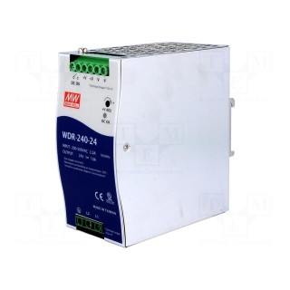 Power supply: switched-mode | for DIN rail | 240W | 24VDC | 10A | OUT: 1