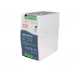 Power supply: switched-mode | for DIN rail | 240W | 24VDC | 10A | OUT: 1