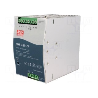 Power supply: switched-mode | for DIN rail | 480W | 24VDC | 20A | OUT: 1