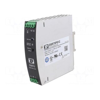 Power supply: switched-mode | for DIN rail | 75W | 12VDC | 6.3A | 88%