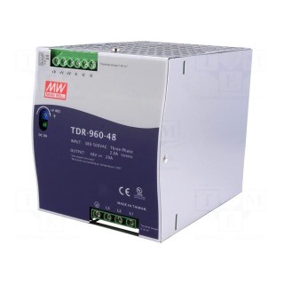 Power supply: switched-mode | for DIN rail | 960W | 48VDC | 20A | OUT: 1