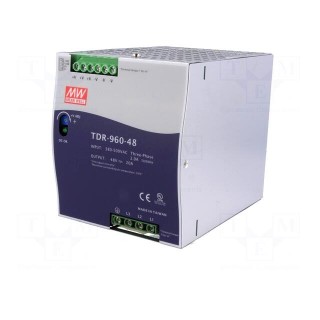 Power supply: switched-mode | for DIN rail | 960W | 48VDC | 20A | OUT: 1