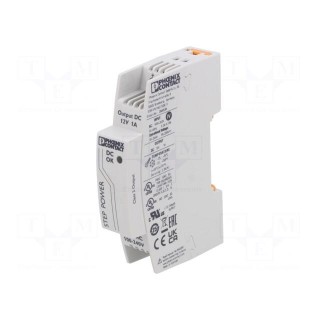 Power supply: switched-mode | for DIN rail | 12W | 12VDC | 1A | IP20