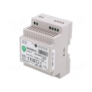Power supply: switched-mode | for DIN rail | 30W | 15VDC | 0÷2A | OUT: 1