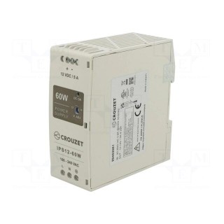 Power supply: switched-mode | for DIN rail | 60W | 12VDC | 5A | 86%
