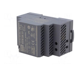 Power supply: switched-mode | for DIN rail | 60W | 15VDC | 4A | OUT: 1