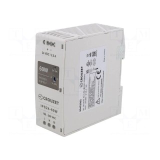 Power supply: switched-mode | for DIN rail | 60W | 24VDC | 2.5A | 87%