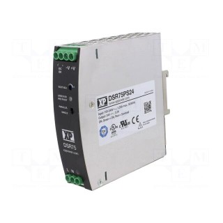 Power supply: switched-mode | for DIN rail | 75W | 24VDC | 3.2A | 91%