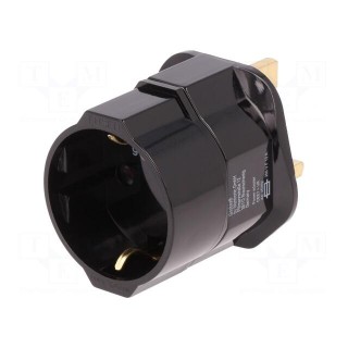 Adapter | Out: EU | Plug: with earthing | Colour: black | Input: UK