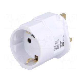 Adapter | Plug: with earthing | Input: UK | Out: EU | Colour: white