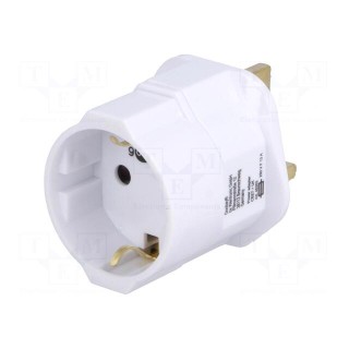 Adapter | Out: EU | Plug: with earthing | Colour: white | Input: UK