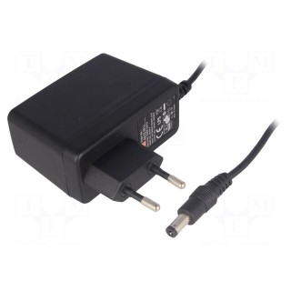 Power supply: switched-mode | mains,plug | 24VDC | 0.62A | 15W | 80%