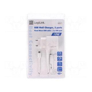 Power supply: switched-mode | mains,plug | 5VDC | 2A | Out: USB | white