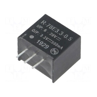 Converter: DC/DC | 1.65W | Uin: 6÷28V | Uout: 3.3VDC | Iout: 500mA | SIP3