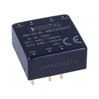 Converter: DC/DC | 10W | Uin: 18÷75V | Uout: 5VDC | Uout2: 5VDC | Iout: 1A