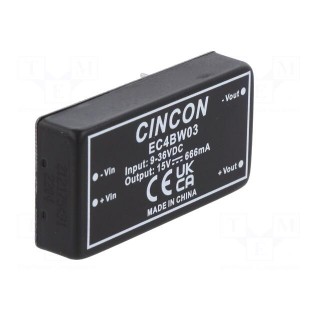 Converter: DC/DC | 10W | Uin: 9÷36V | Uout: 15VDC | Iout: 666mA | 2"x1"
