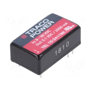 Converter: DC/DC | 10W | Uin: 9÷36V | Uout: 5.1VDC | Iout: 2000mA | DIP16