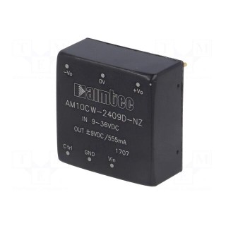 Converter: DC/DC | 10W | Uin: 9÷36V | Uout: 9VDC | Uout2: -9VDC | 1"x1"