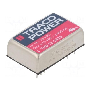 Converter: DC/DC | 12W | Uin: 18÷36V | Uout: 15VDC | Uout2: -15VDC | DIP24