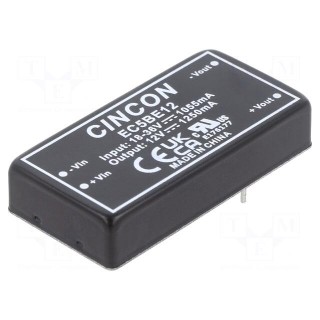 Converter: DC/DC | 15W | Uin: 18÷36V | Uout: 12VDC | Iout: 0÷1250mA | THT