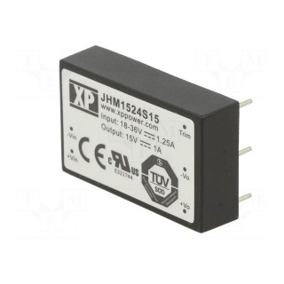 Converter: DC/DC | 15W | Uin: 18÷36V | Uout: 15VDC | Iout: 1A | 250kHz