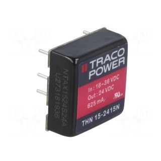 Converter: DC/DC | 15W | Uin: 18÷36V | 24VDC | Iout: 625mA | 1"x1" | 16.6g