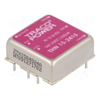 Converter: DC/DC | 15W | Uin: 18÷36V | 24VDC | Iout: 625mA | 1"x1" | 15g