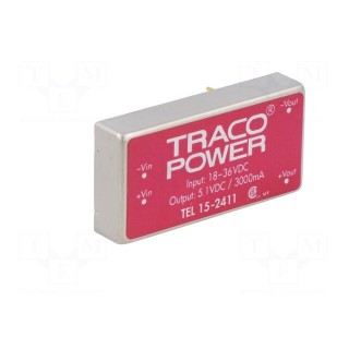 Converter: DC/DC | 15W | Uin: 18÷36V | Uout: 5.1VDC | Iout: 3000mA | 2"x1"