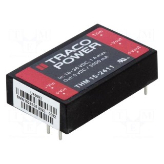 Converter: DC/DC | 15W | Uin: 18÷36V | Uout: 5VDC | Iout: 3000mA | 1,6"x1"