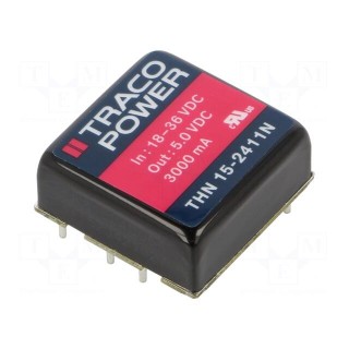 Converter: DC/DC | 15W | Uin: 18÷36V | 5VDC | Iout: 3A | 1"x1" | 16.6g