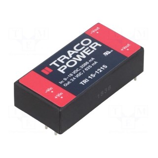 Converter: DC/DC | 15W | Uin: 9÷18V | Uout: 24VDC | Iout: 625mA | 2"x1"
