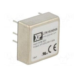 Converter: DC/DC | 15W | Uin: 9÷36V | Uout: 5VDC | Uout2: -5VDC | 1"x1"