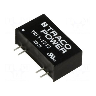 Converter: DC/DC | 1W | Uin: 10.8÷13.2V | Uout: 12VDC | Iout: 84mA | SIP8