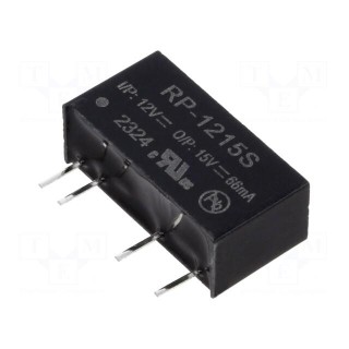 Converter: DC/DC | 1W | Uin: 10.8÷13.2V | Uout: 15VDC | Iout: 66mA | SIP7