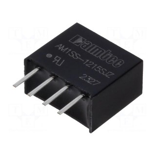 Converter: DC/DC | 1W | Uin: 10.8÷13.2V | Uout: 15VDC | Iout: 67mA | SIP4
